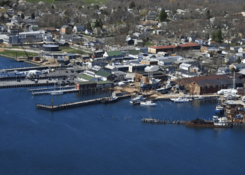 An aerial view of the Village of Greenport